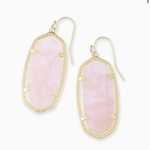 Kendra Scott Ella gold drop earrings in rose quartz